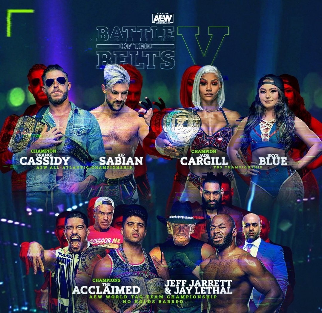AEWonITV's tweet photo. #AEW #AEWBOTB5 TONIGHT #ITV4 #ITVX

#AEW All-Atlantic Title @orangecassidy (c) v @TheKipSabian

#AEW World Tag Team Titles #TheAcclaimed (c) @PlatinumMax @Bowens_Official v @TheLethalJay @RealJeffJarrett "No Holds Barred"

#TBS Women's Title @Jade_Cargill (c) v @Skyebyee https://t.co/elibAOp3lZ