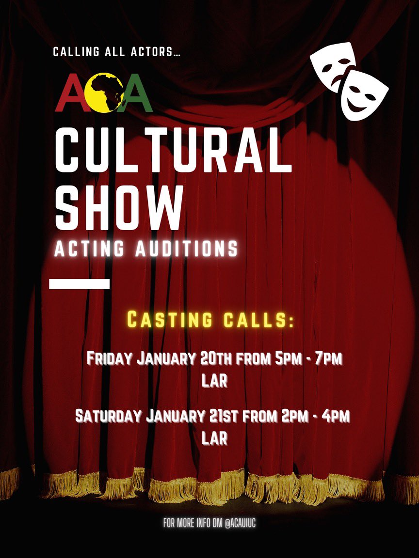 3..2..1.. roll the clip 🎬 ACA’s Cultural Show is looking for the guys and gals who can give that drama! If you know you can cause a scene and make people believe 🤩 join us for our official acting auditions on the 20th and the 21st! For additional questions, make sure to dm ACA.