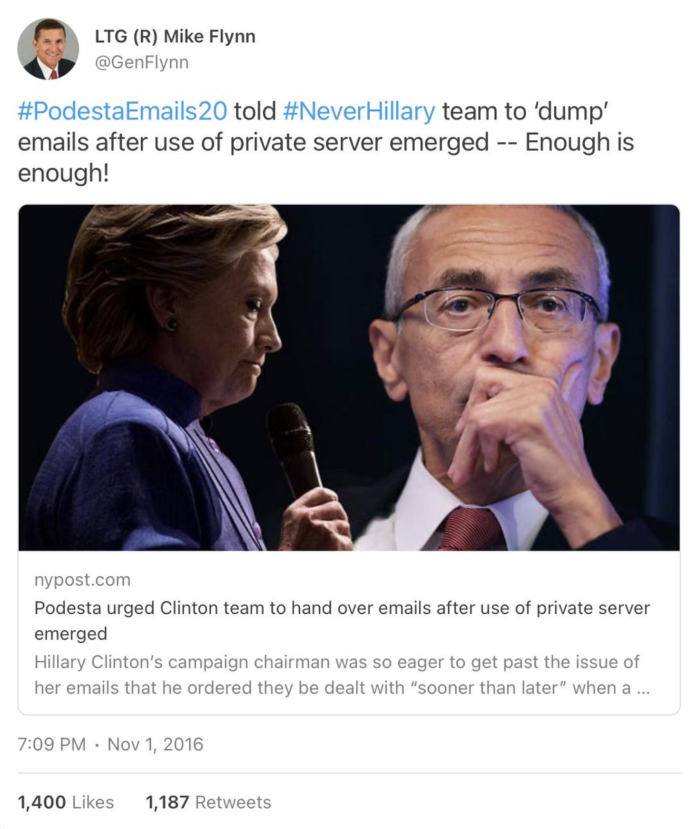 The primary job of MAGA3X was to run psyops to torpedo the candidacy of Hillary Clinton — most famously #Pizzagate which Flynn promoted directly.

Pizzagate was based on John Podesta’s emails which were stolen by the Russians and distributed through Russian cutout Wikileaks.