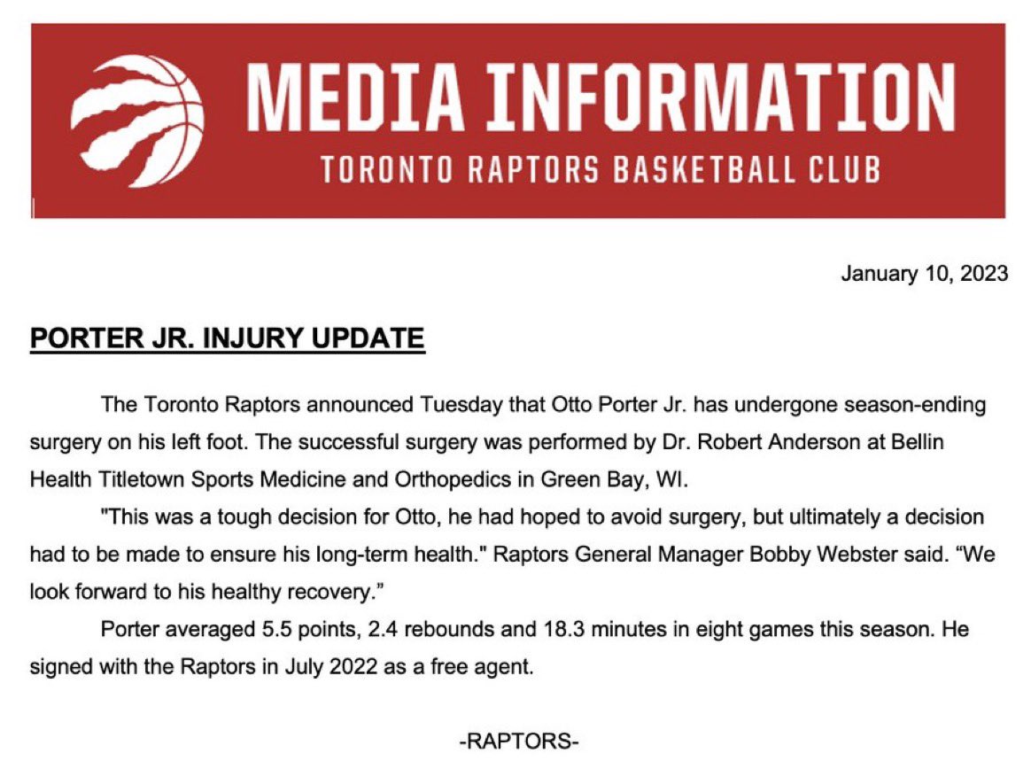 Otto Porter out for the season