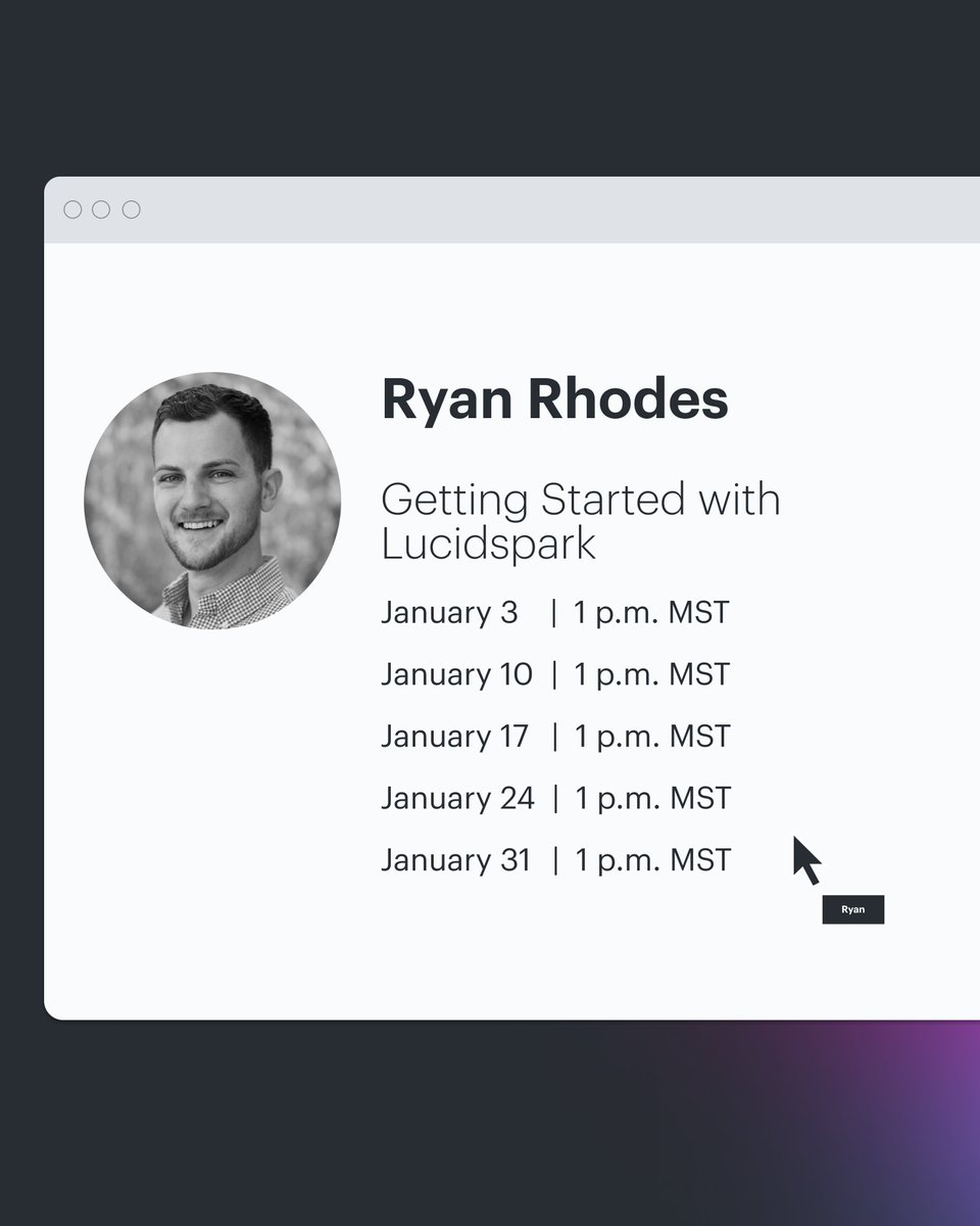 LucidSoftware's tweet image. Time to level up your Lucid skills! 

Sign up for one of our January live training sessions and learn how to master the #Lucidchart and #Lucidspark basics↴
training.lucid.co/calendar