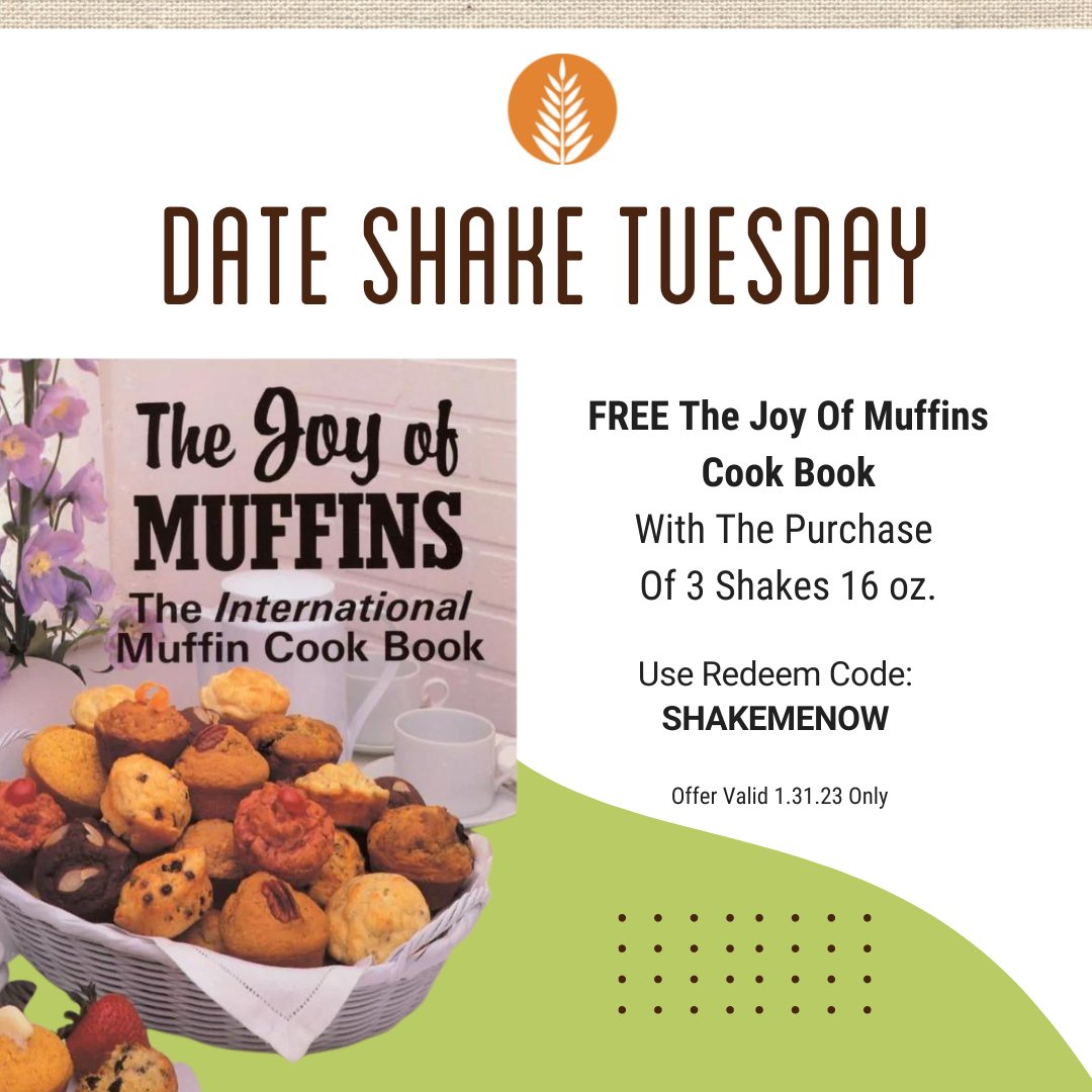 😱No More Secrets… 🌴🥤😋

Get FREE The International Muffin Cook Book
With The Purchase Of 3 Shakes 16 oz. 
Use Code: SHAKEMENOW
Offer Valid 01.31.23 Only

Shop Now: oasisdate.com/products/date-…

#oasisdategardens  #establishedsince1912  #dateshake #dateshakes
