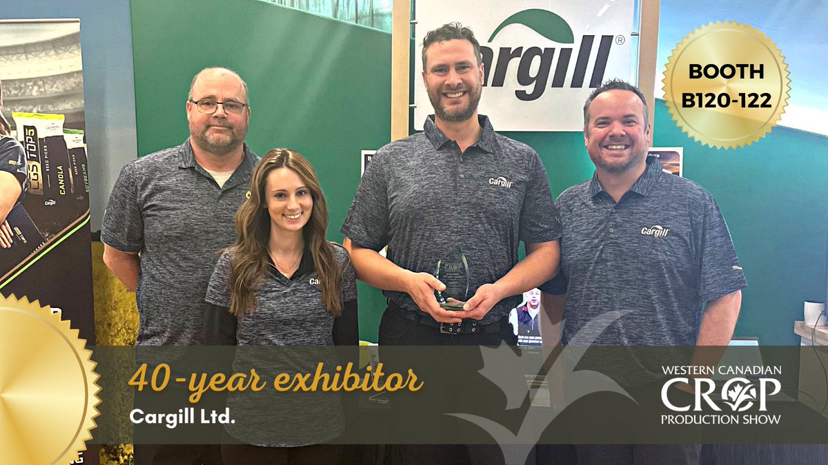 WCCPS_SK's tweet photo. Celebrating 40-Year Exhibitor @CargillAgCanada | @VICTORYcanola 

We proudly recognize the ongoing commitment and dedication you've given to the Western Canadian Crop Production Show! Thank you for being here with us since 1983! 

#WCCPS23 #LeadersInTheField https://t.co/26m0TaXyMQ