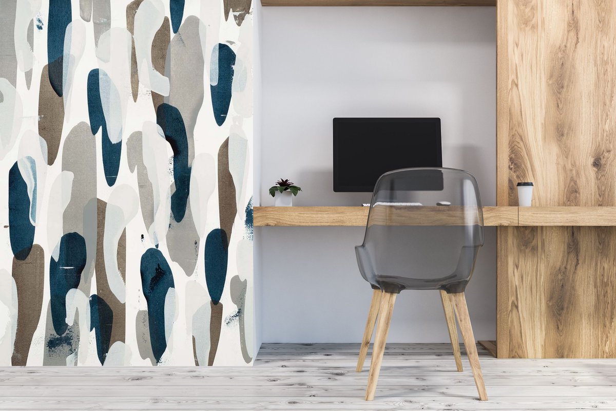 A fun home office complete with bold wallpaper can give you the motivation you need! Head to our website for all of our wallcovering options! #tuesdaymotivation #boldwalls #officedesign #wallpaper #walldecor #designtrends #homeoffice #naturalwood #officedecor #homedecor