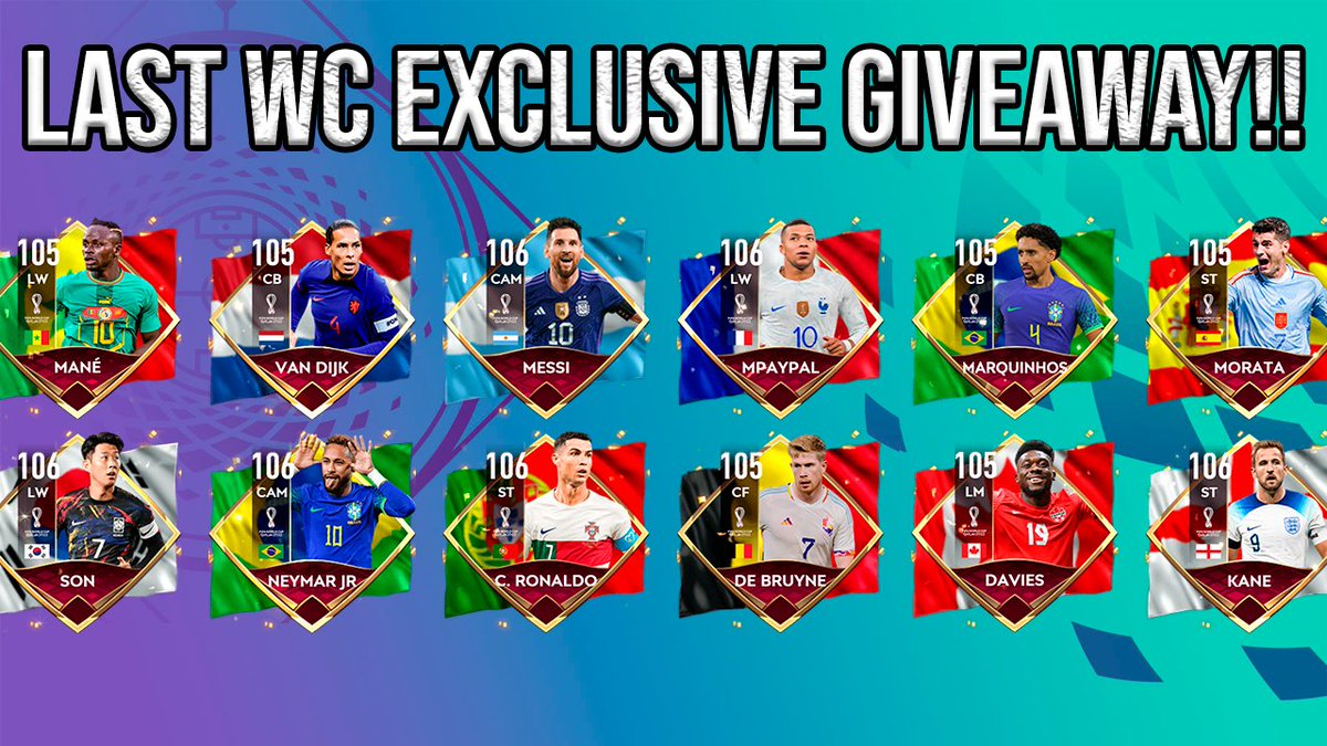 FINAL WC GIVEAWAY. CHOOSE BETWEEN 12 PLAYERS!

How to participate?
· Follow <a href="/LuixenS/">Luixen</a> and @EAFIFAMOBILE 
· RT this tweet
· Subscribe to my YouTube Channel 
· Like and Comment my lastest video with proof here (youtu.be/uskYnBOrsBk)