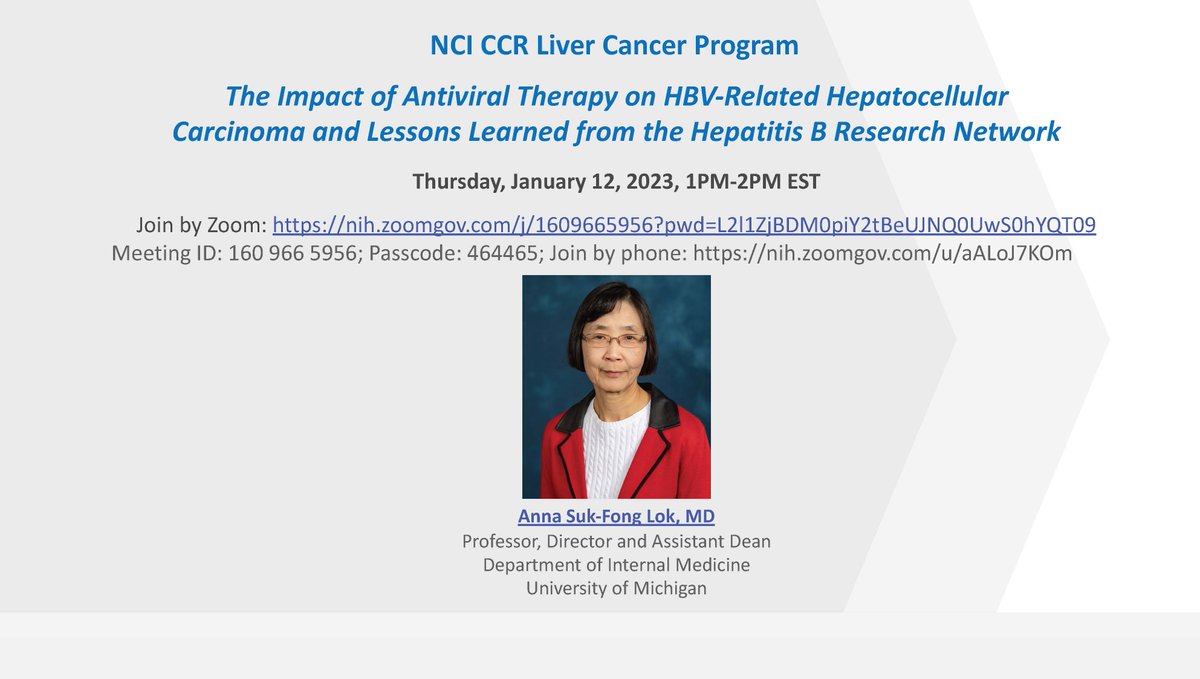 BudhuLCP's tweet photo. Join our 1st #NCICCRLiverProgram seminar of 2023!
Thursday January 12, 2023 @1PM EST 
@NCIResearchCtr https://t.co/3VWoDXTa9W
