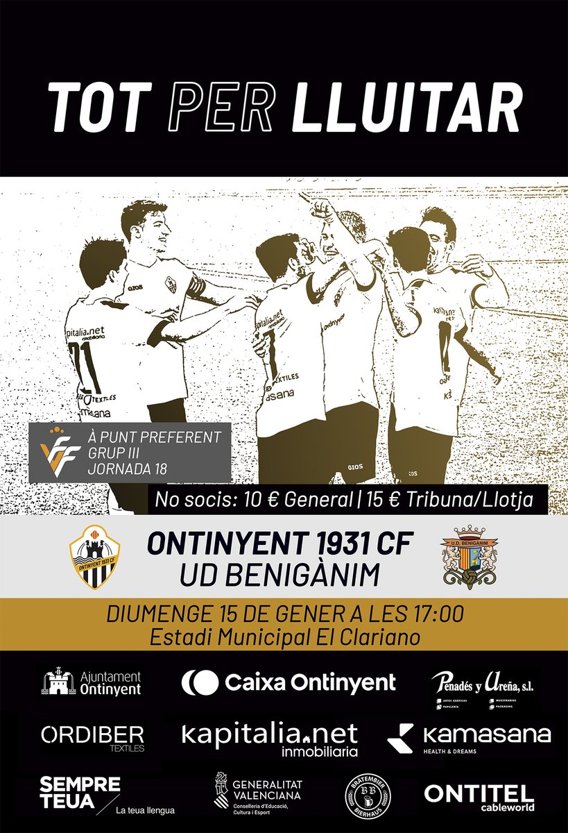 📝 #PròximPartit | Transcorreguda mitja lliga només podem dir: Tot per lluitar! Tornem al Clariano una setmana més i necessitem el vostre suport!
⚽️ <a href="/ontinyent1931cf/">Ontinyent 1931 CF</a> - <a href="/siabeniganim/">U.D. SIA Benigànim</a> 
🗓️ Diumenge 15 🕔 17:00
🏆 #ÀPuntPreferentG3 | #Jornada18
📍 Estadi Municipal El Clariano