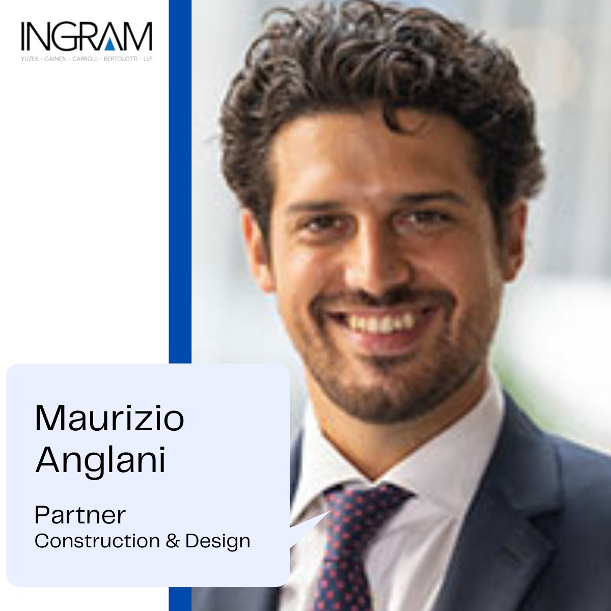 IngramREreport's tweet photo. We are pleased to announce that Maurizio Anglani has been promoted to Partner, effective January 1, 2023. Maurizio is an exceptionally skillful lawyer, representing owners, construction managers, contractors, architects and engineers in both litigation and transactional matters. https://t.co/1m4Ky9cTRA