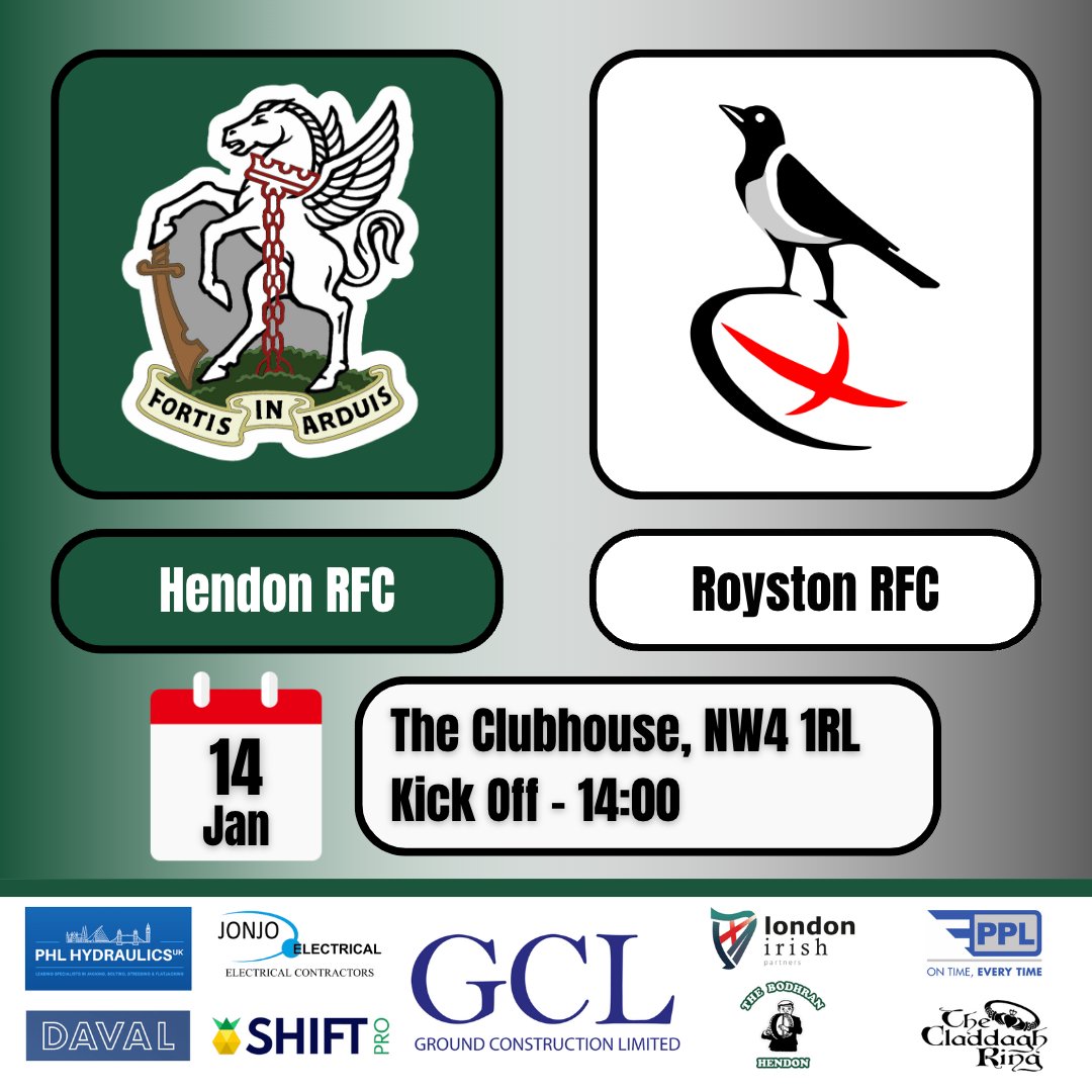 HendonRFC's tweet image. This week at Hendon RFC:

📆Weds 11/01 @ 19.00: Mens Training
📍StoneX Stadium, NW4 1RL

----------------------

📆Sat 14/01 @ 14.00: 1st XV vs Royston RFC
📍The Clubhouse, NW4 1RL

#WeAreHendon #FortisInArduis #hendonrugby #rugby #rugbyunion #rugbygram #rugby4life #rugbyfamily