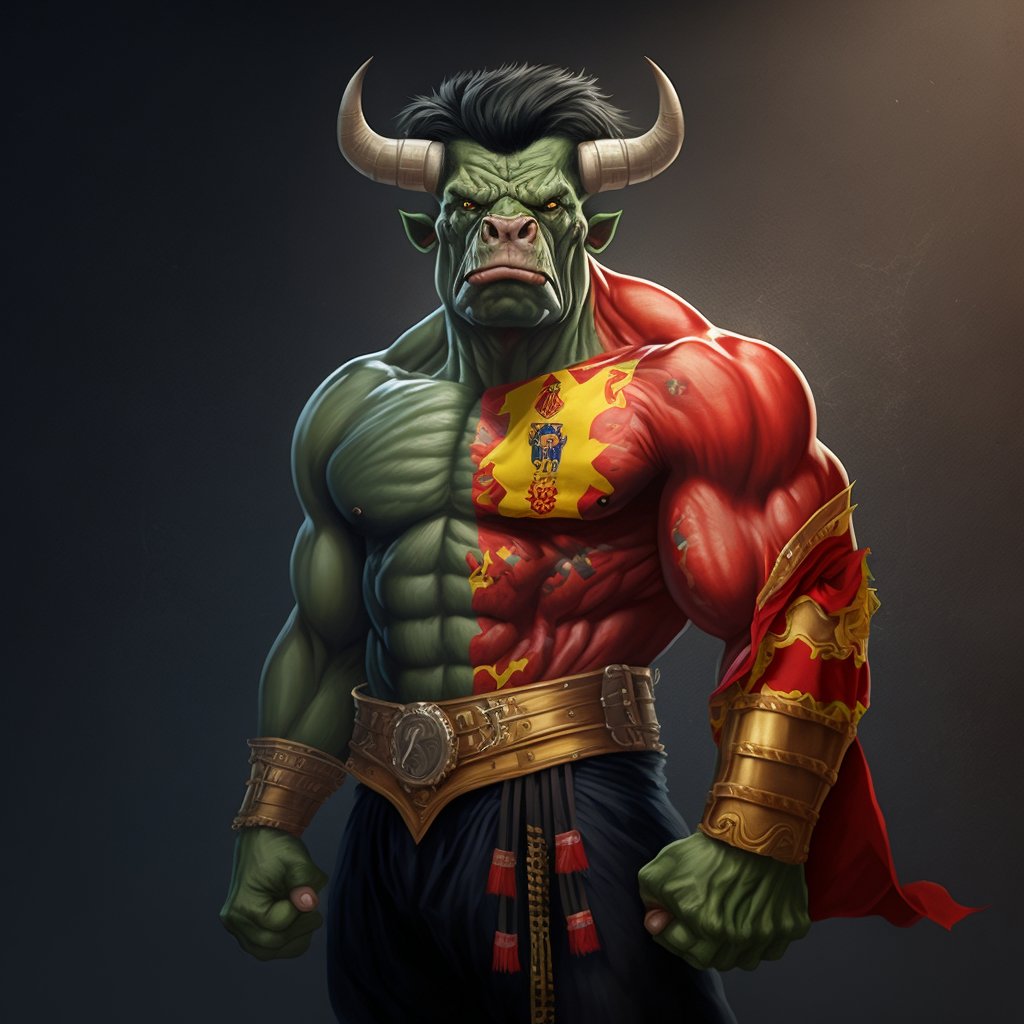 arteiaman's tweet photo. This is what the Hulk would look like if he were Spanish.
.
#arteiaman #spanishbull #bull #toro #aiart #toroespaña #midjourneyart #digitalillustration #midjourneyartist #beautifulart #midjourneyartwork #fantasyart #paint #midjourneyai #toroespañol #ilustracion #toros #midjourney https://t.co/1jdJxu84j1