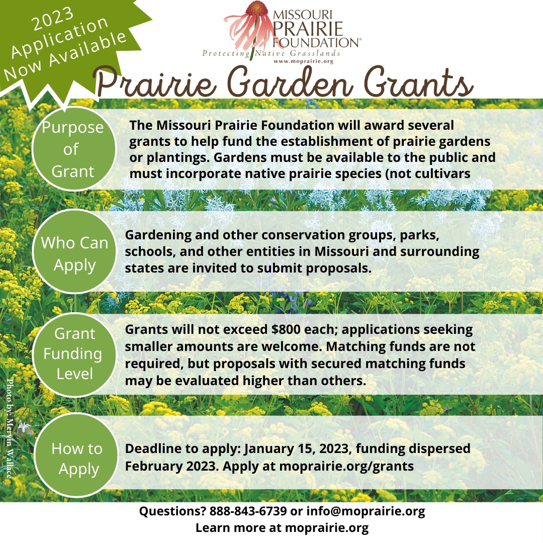 Grant applications for MPF's Prairie Garden Grants Program are due this Sunday, January 15, 2023. Apply online at moprairie.org/grants.