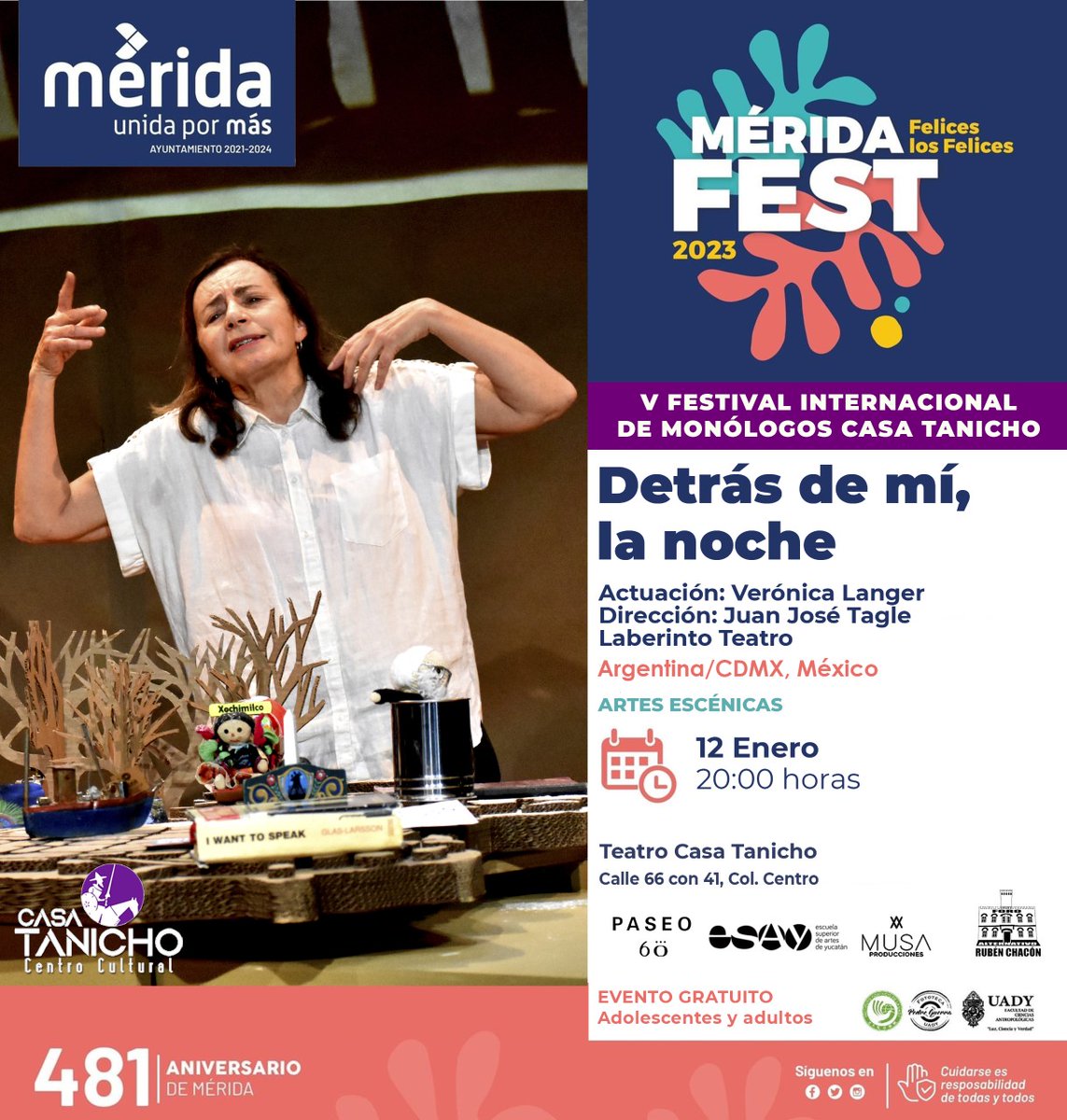 Atención, Mérida, <a href="/DetrasLaNoche/">Detrás de Mí La Noche</a> de <a href="/verolanger/">Veronica Langer</a> estará este 12 de enero en <a href="/TTanicho/">TeatroCasaTanicho</a> totalmente GRATIS. Huay...