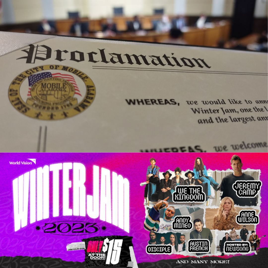 January 14th, 2023 is now officially 'Winter Jam Day' in the City of Mobile by proclamation of the City Council! Don't miss Winter Jam 2023 @ Mobile Civic Center Arena! Doors open @ 5PM, show @ 6! $15 at the door! No advance tickets! #MobileAlabama #MobileAL #MobileCounty