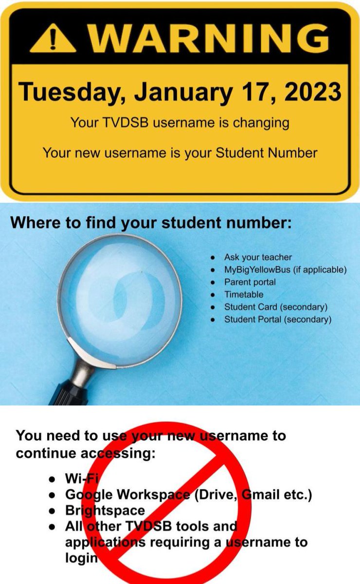 Do you know that all student usernames in TVDSB are changing? January 17, all student usernames will become their student numbers. #TVDSBlearntech
#TVDSBLLC