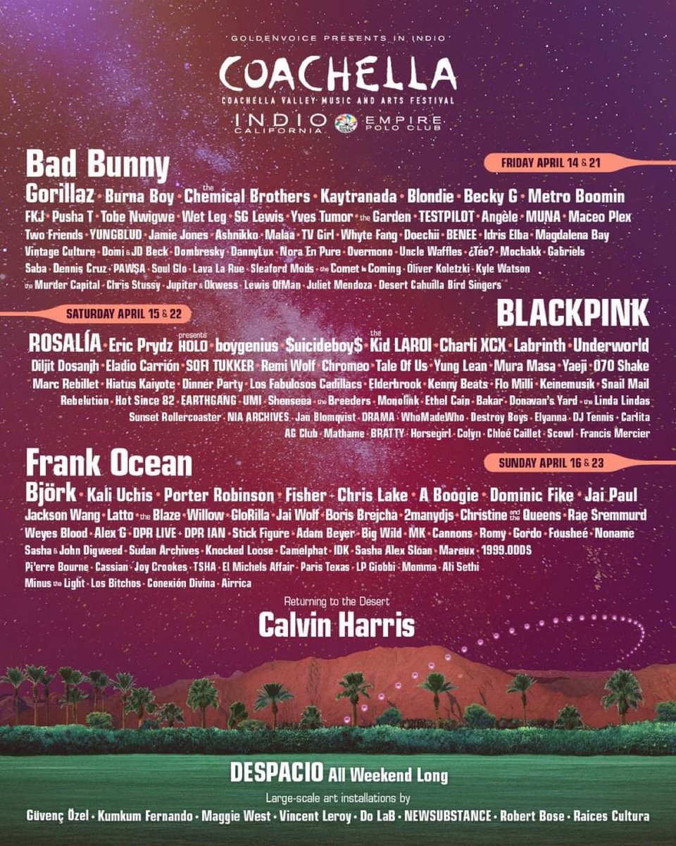 RuidoTV's tweet photo. Line Up Oficial @coachella 2023 #Coachella #coachella2023 https://t.co/aaO2UrJhAO