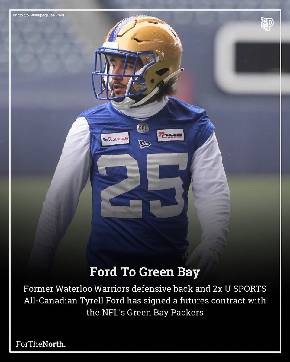 CONFIRMED: After only 1 season in the CFL, former Waterloo Warrior Tyrell Ford will get an NFL opportunity with the Green Bay Packers.

#ForTheNorth | #USPORTS