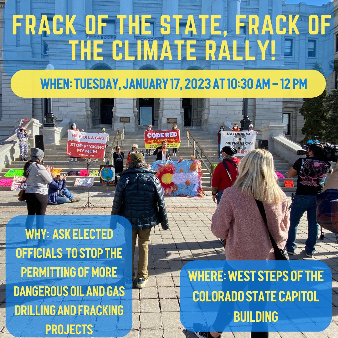 350Colorado's tweet photo. We must make it clear that our elected officials need to stop the permitting of more dangerous oil and gas drilling and fracking projects that harm our health, climate, air, and water. #coloradostateofthestate #climaterally #frackingcolorado #climatejustice #climateadvocacy https://t.co/CAJfeS2ZvN