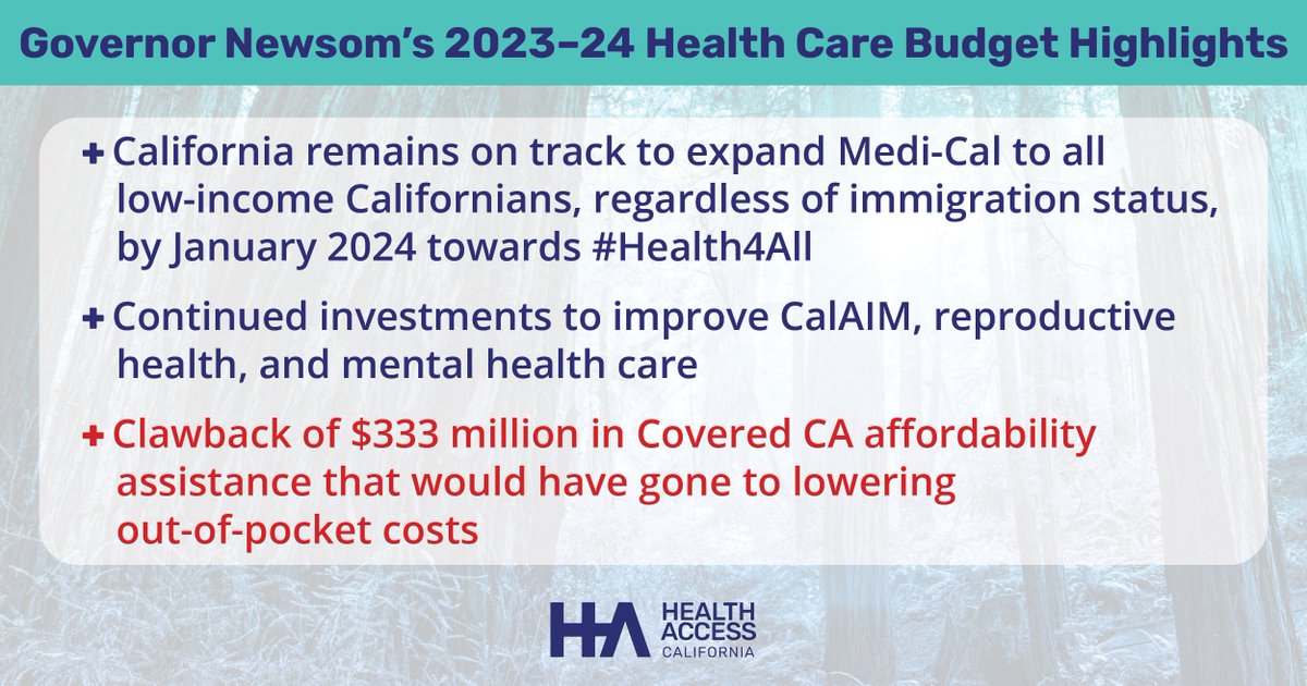 healthaccess's tweet photo. Here are our top 3 takeaways from @CAGovernor’s #CABudget release today. We look forward to working with the #CALeg in the coming months to enact the strongest budget possible for California health care consumers! https://t.co/8Yk3OQCF75