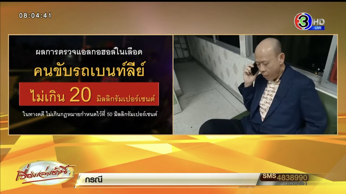 รอดข้อหาเมาแล้วขับ? 
.
#เรื่องเล่าเช้านี้ รายงานว่า ผลตรวจแอลกอฮอล์ในเลือด "คนขับรถเบนท์ลี่ย์" ไม่เกิน 20 มิลลิกรัมเปอร์เซนต์ ซึ่งถือว่าไม่เกินกฎหมายกำหนด จึงอาจไม่สามารถตั้งข้อหา 'เมาแล้วขับ' กับผู้ก่อเหตุได้!