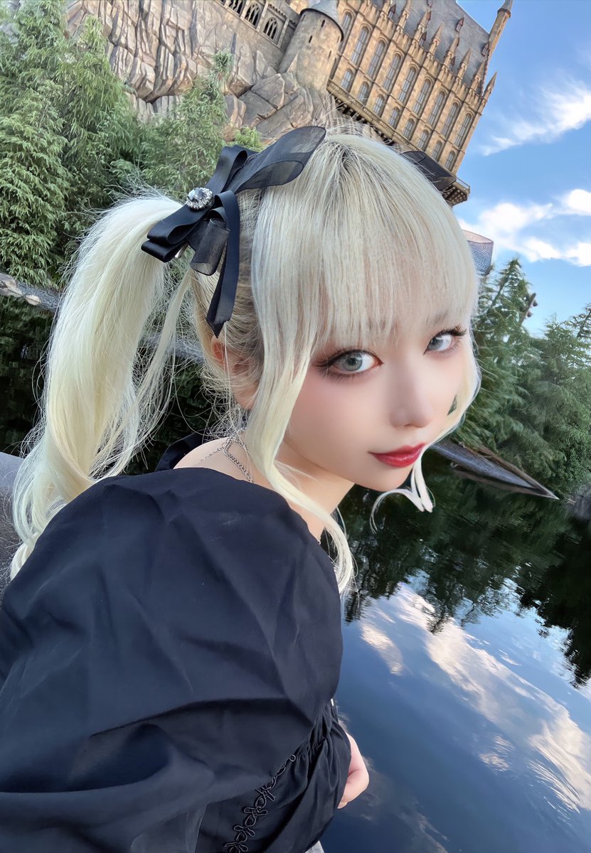 1girl solo blonde hair looking at viewer twintails outdoors sky  illustration images