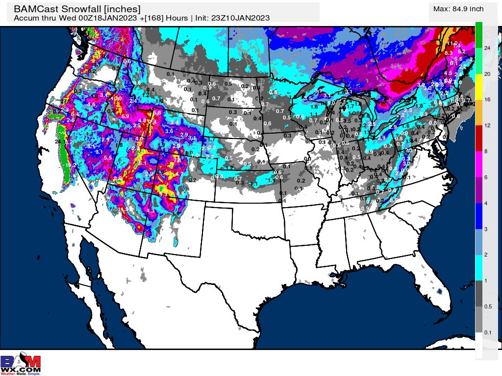 VBryan_wx's tweet photo. Next 7 day #snow across the US❄️

A late week/weekend system will provide some light snow to parts of the NE US, while the big story will continue to remain the heavy mountain snow for the W 1/3 of the country

#SierraNevada range cashing in on several more feet of snow!

#winter https://t.co/9J9AX1QtMp