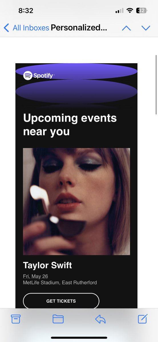 Thanks ⁦<a href="/SpotifyUSA/">Spotify USA</a>⁩ for reminding us that ⁦<a href="/taylorswift13/">Taylor Swift</a>⁩ is coming to town and there are no tickets to be had.  #fumble