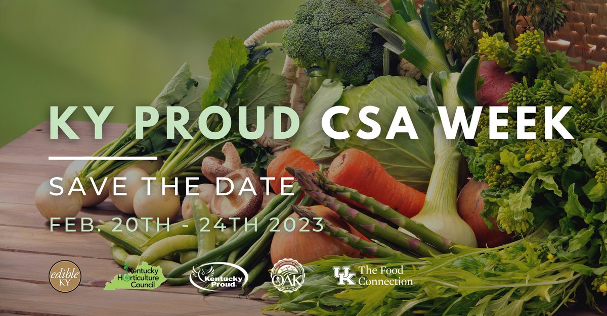 Send this to your favorite Kentucky farmer! 🚜

We are teaming up with fellow community partners to promote CSA (community supported agriculture) across KY February 20-24.

Farmers can learn more + register by January 15 >> bit.ly/3k8MSex