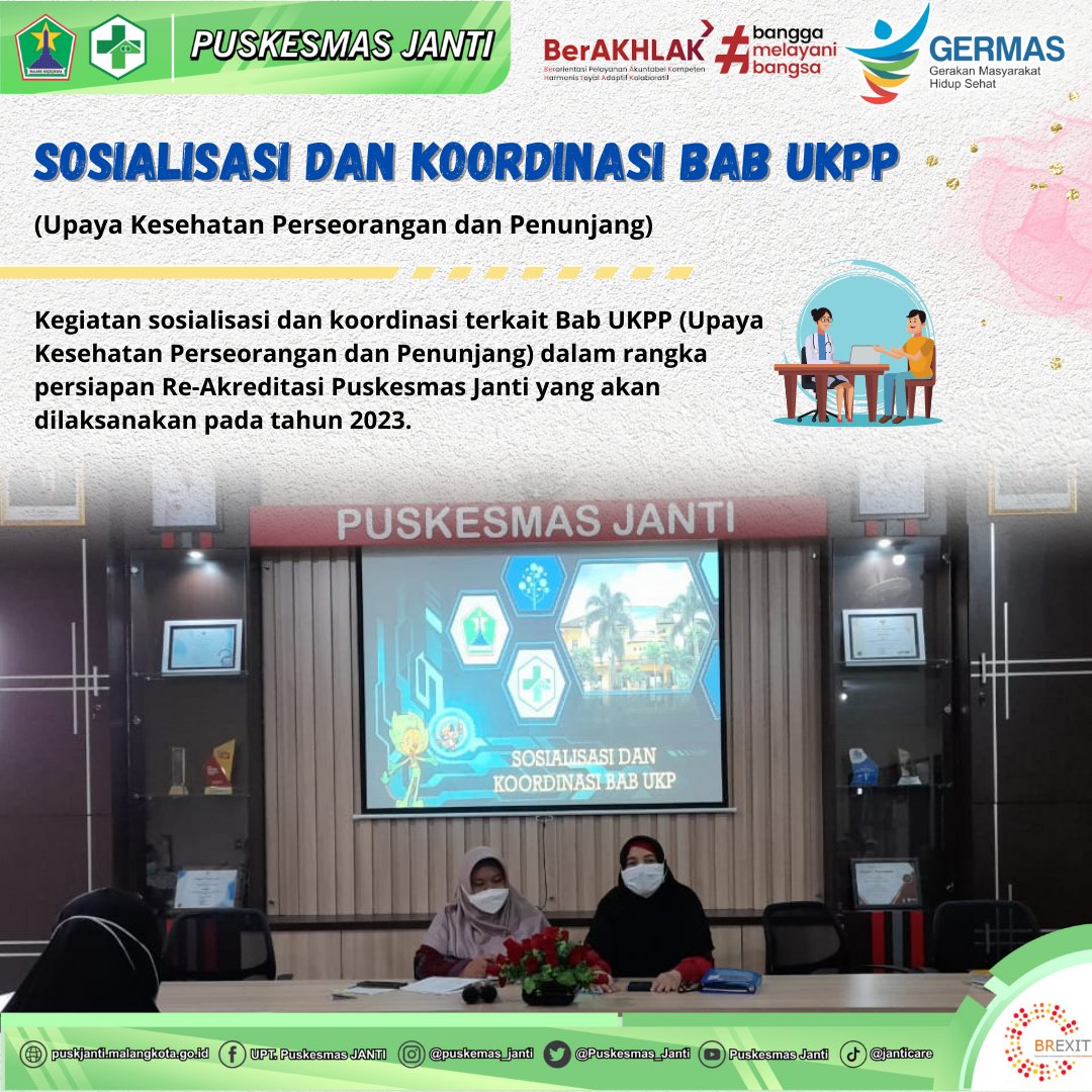 janticare's tweet image. Hai, Sobat Sehat!
Pada tgl 4 Januari 2023, Tim UKPP (Upaya Kesehatan Perseorangan dan Penunjang) Puskesmas Janti melaksanakan Sosialisasi dan Koordinasi Bab UKPP dalam rangka persiapan Re-akreditasi Puskesmas Janti yang akan dilaksanakan pada tahun 2023
#UKPP #akreditasipuskesmas