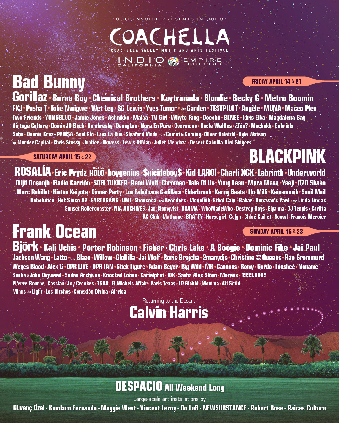 Poster of the lineup of Coachella 2023. 