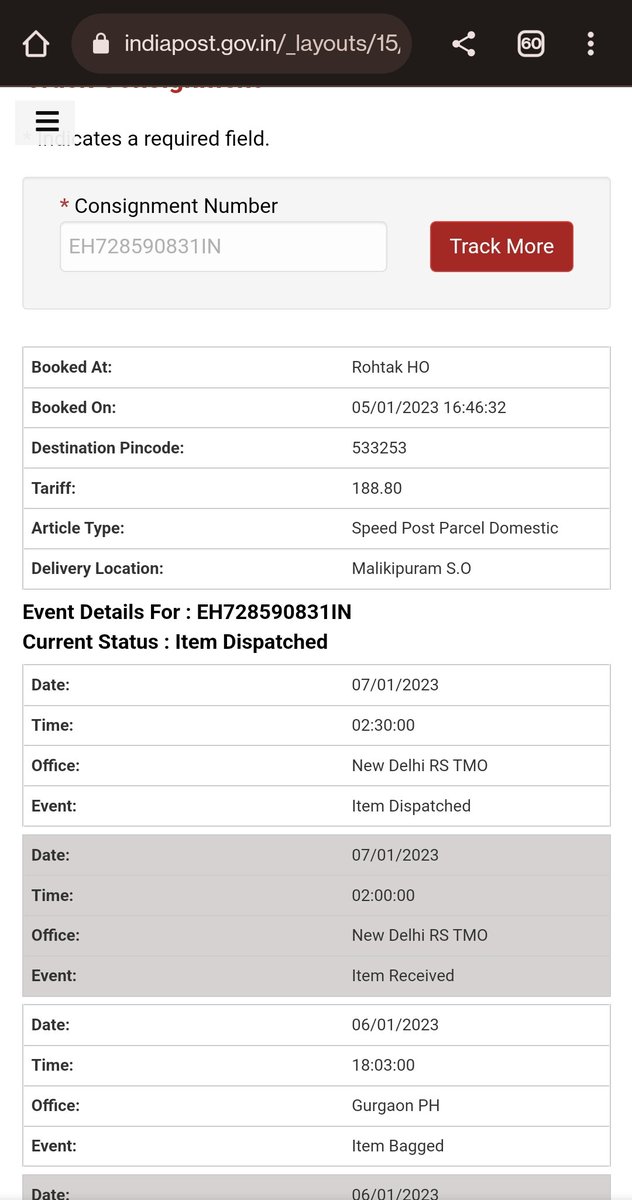 suchitravegi1's tweet photo. @IndiaPostOffice EH728590831IN
speed post parcel is in delhi &amp; there is not an update from the last 3 days
Kindly look into this &amp; please help me receive it soon https://t.co/PKab1FnU1l