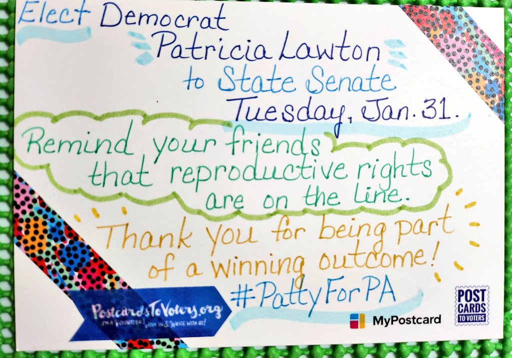 Jennife58996304's tweet photo. @DemocratWit Let's goooo!!!๐๐๐๐ฅณ๐ฅณ What better way to brighten up a cold winter day, than with washi tape, colorful pens, & a little #AtHomeActivism with #PostcardsToVoters!!! Write โ๏ธ on! #PattyForPA https://t.co/F1xEn5Pfd7