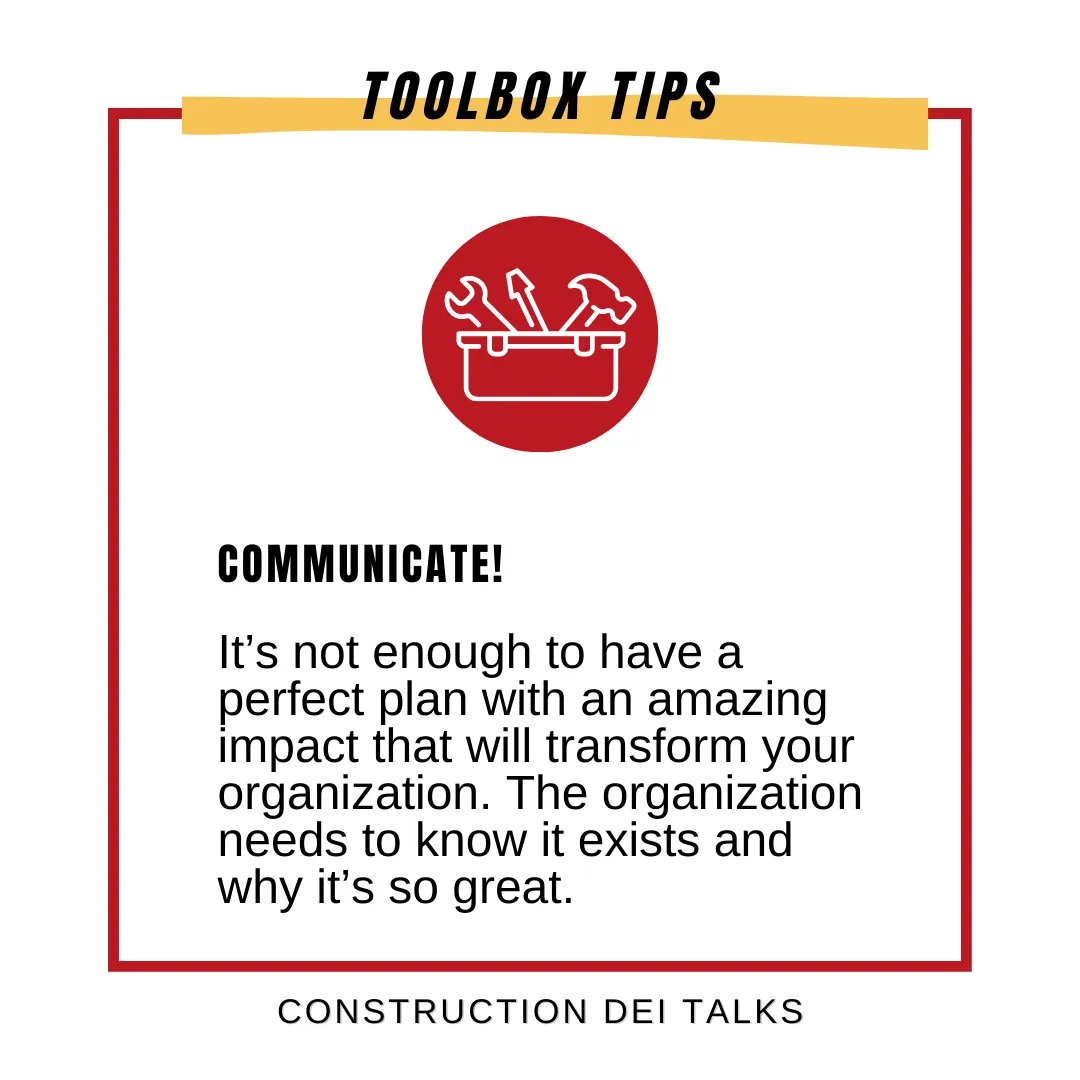 ConstructionDEI's tweet photo. It is #toolboxTuesday π οΈ
Communicate your D&I initiative and the actions that feed it.
#constructiondeitalks #leadinspirebuild #teamgranite #buildingbettertogether #rosendin #diversityequityinclusion #inclusionanddiversity #constructionpodcast #womeninconstruction #hardhatlife https://t.co/aP62kOrSZ9