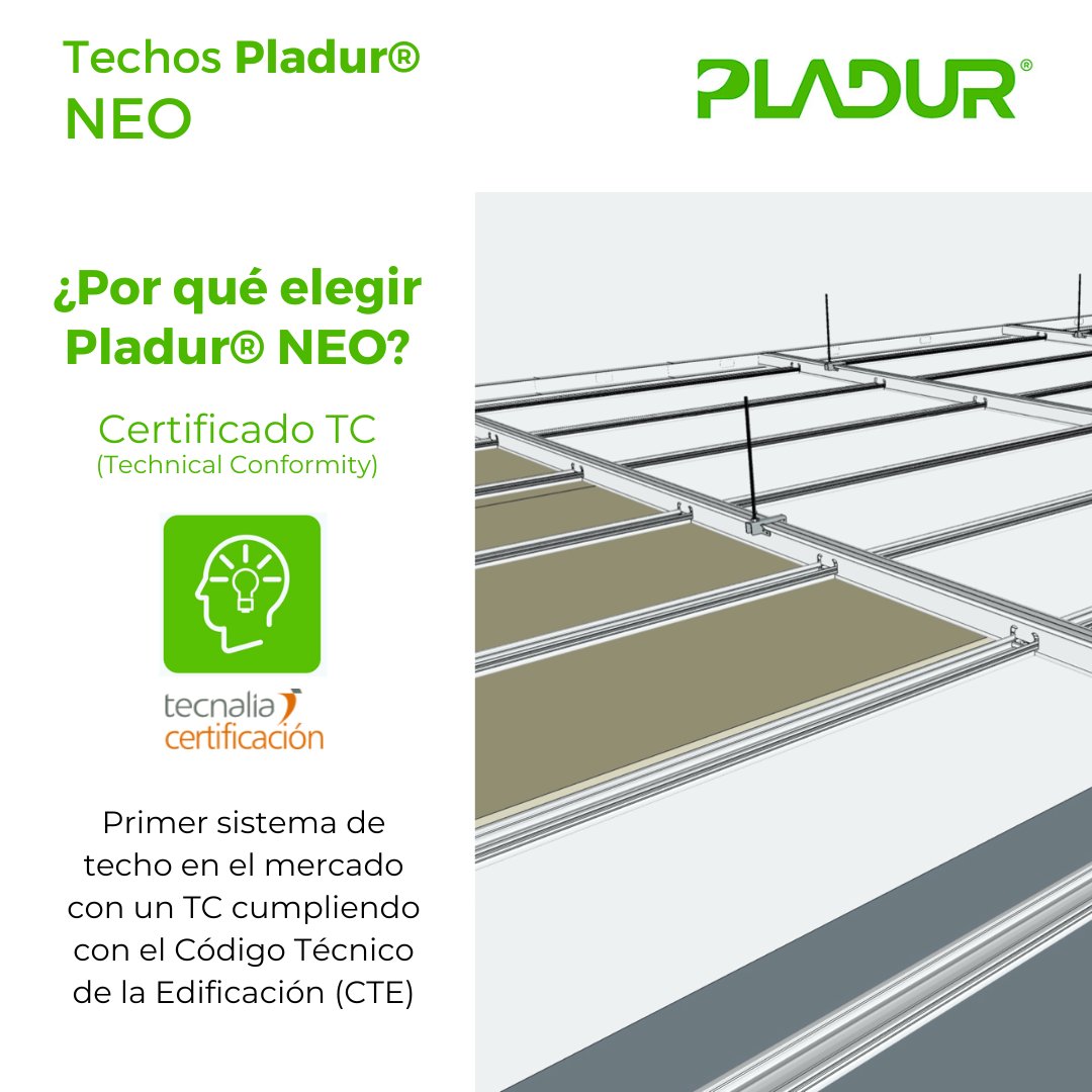 pladur_ES's tweet photo. 🥇Los sistemas 𝗣𝗹𝗮𝗱𝘂𝗿® NEO han sido exhaustivamente evaluados y testados por el centro de investigación Tecnalia. Siendo el primer sistema de techo en el mercado en obtener el certificado TC (Technical Conformity), que avala el cumplimiento del CTE.

https://t.co/e5EbB6nhZW https://t.co/en0DBQ1DOX