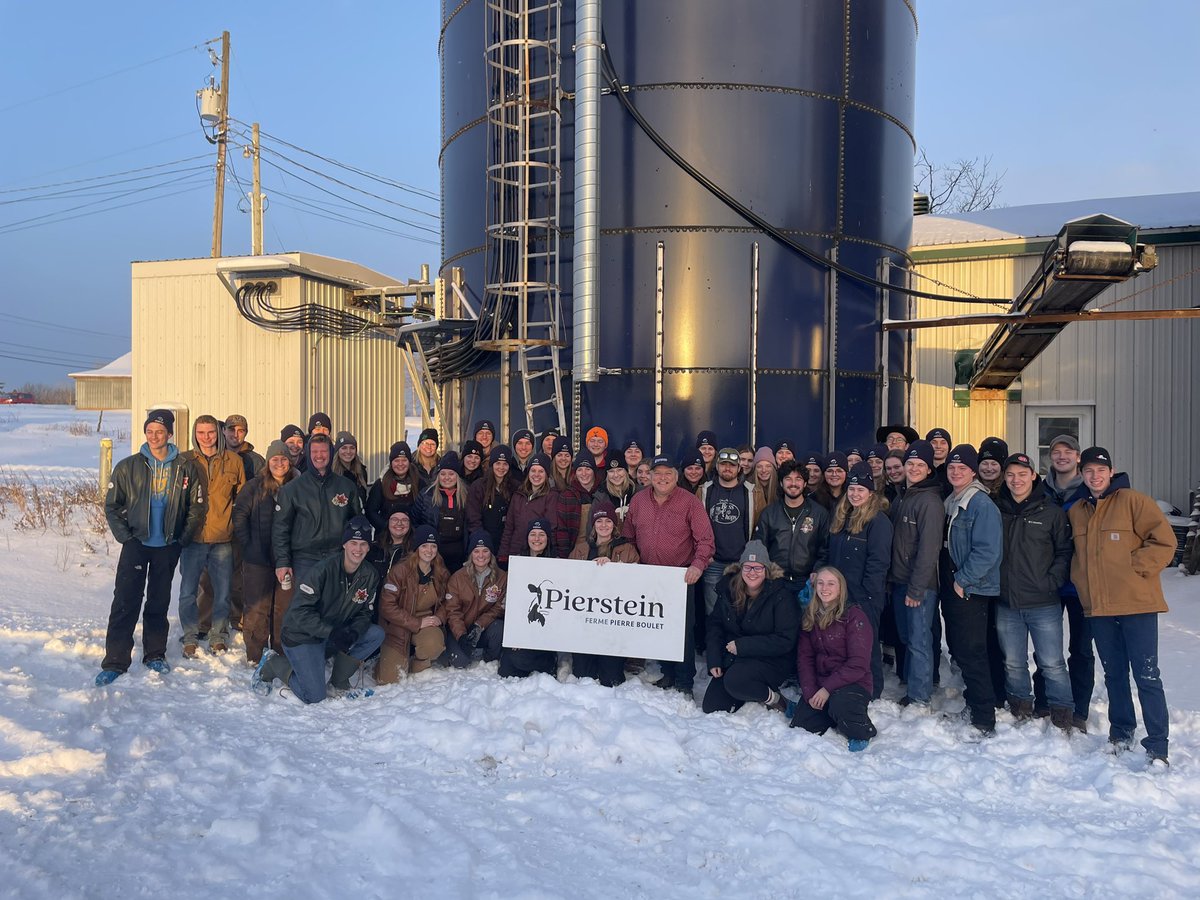 UofGDairy's tweet photo. What an exciting Day 2 of dairy trip! Today we travelled from to Ferme Jacobs in Cap-Santé, QC and Ferme Pierre Boulet in Montmagny, QC. Both tremendous herds with incredible genetics! We are headed to Edmunston, NB for dinner and then Grand Falls,NB for the night #aggiesgoeast https://t.co/NgDbSh60dN