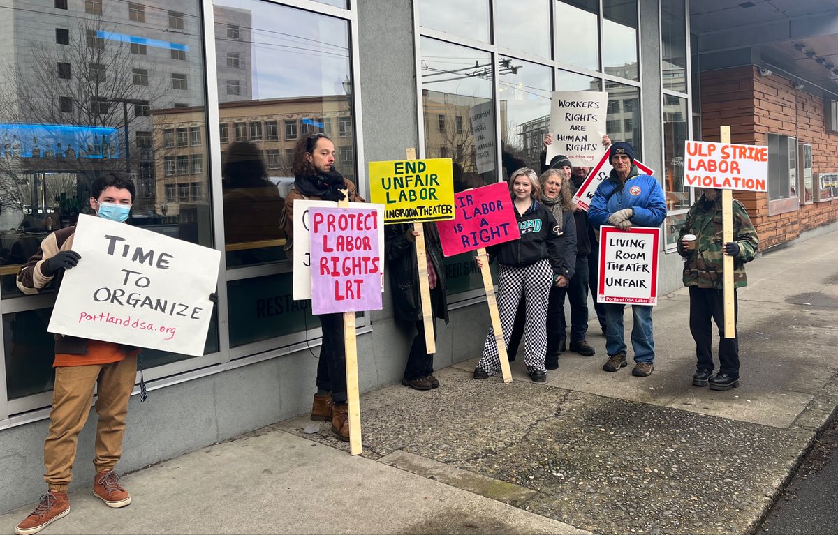 Living Room Theaters employees are picketing outside the business in Southwest Portland today as the strike continues. More: tinyurl.com/2p9an25w