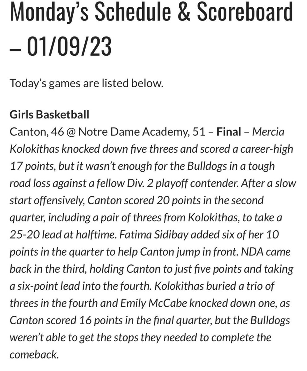 ElzeyJames1's tweet photo. A big night for Huskies sharpshooter Mercia Kolokithas!!! 17 points to lead her Canton Bulldogs, the sniper had 5 confirmed threes!!! @MAHuskies @merciak24 https://t.co/LuR4FrX6hW