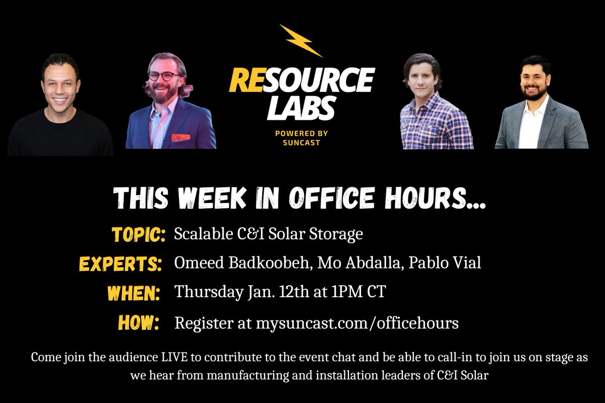GoodFaithEnergy's tweet photo. Join us LIVE this week for a @mysuncast event about Scalable C&I Solar Storage. Mo Abdalla and Pablo Vial from Good Faith Energy will be joined by Omeed Badkoobeh, the CEO of @YottaEnergy. We hope to see you online!
Register at: https://t.co/CcYtD5VSs7
@nicomeo
#solartalk #web https://t.co/Cc8LgWPwGa