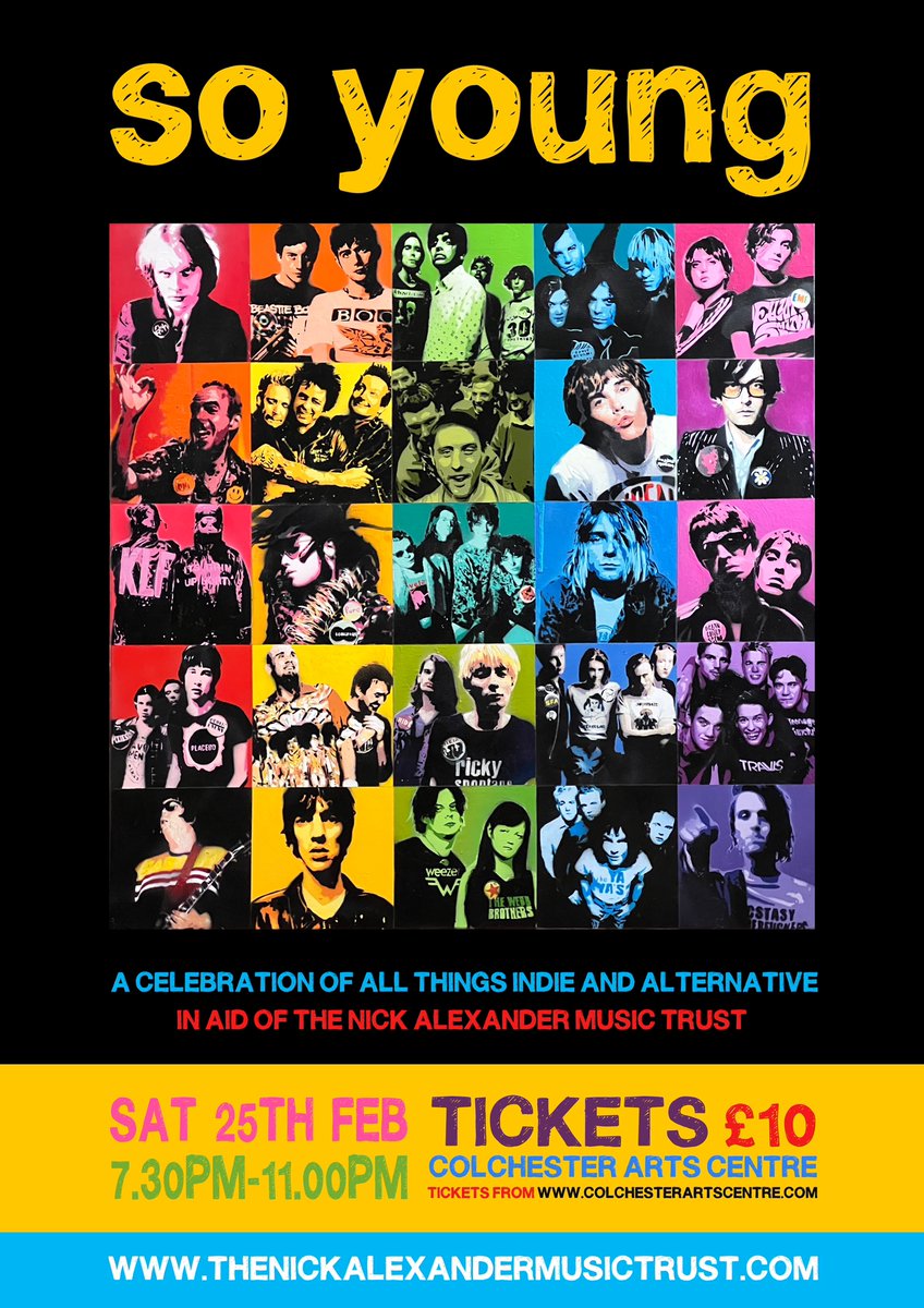 Hey Punkas! Join us for 'So Young' -  a celebration of all things indie/alternative at <a href="/ColchesterArts/">ColchesterArtsCentre</a> on Sat 25th Feb with 'Of All Time' DJ legends Gilly and Ben Howard &amp; DJ Father Brian at the punk pulpit plus more tba🔥💥

🎟️ow.ly/Vrfw50MmC7X