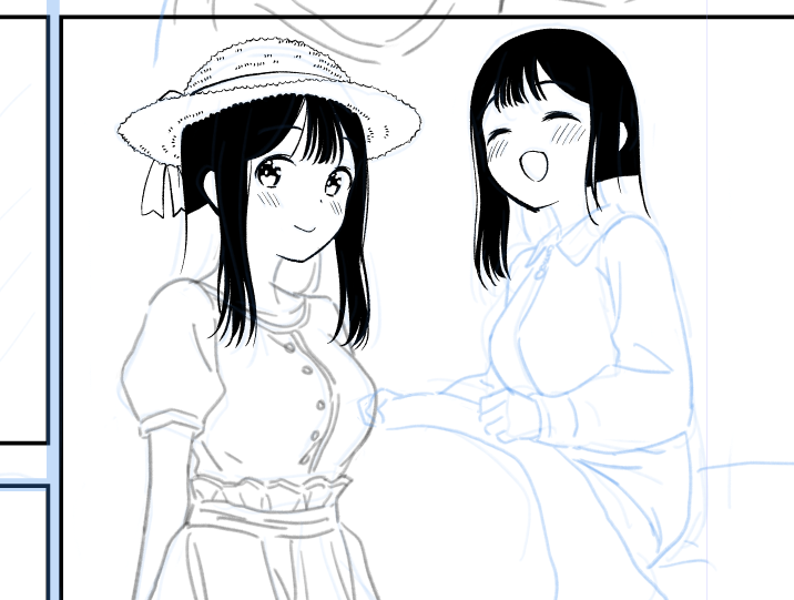 こういう変な描き方をしてるからおよそなんだけど漫画版4話残りペン入れ8ページくらいになった～
いったん頭使う作業に戻りますわよ 