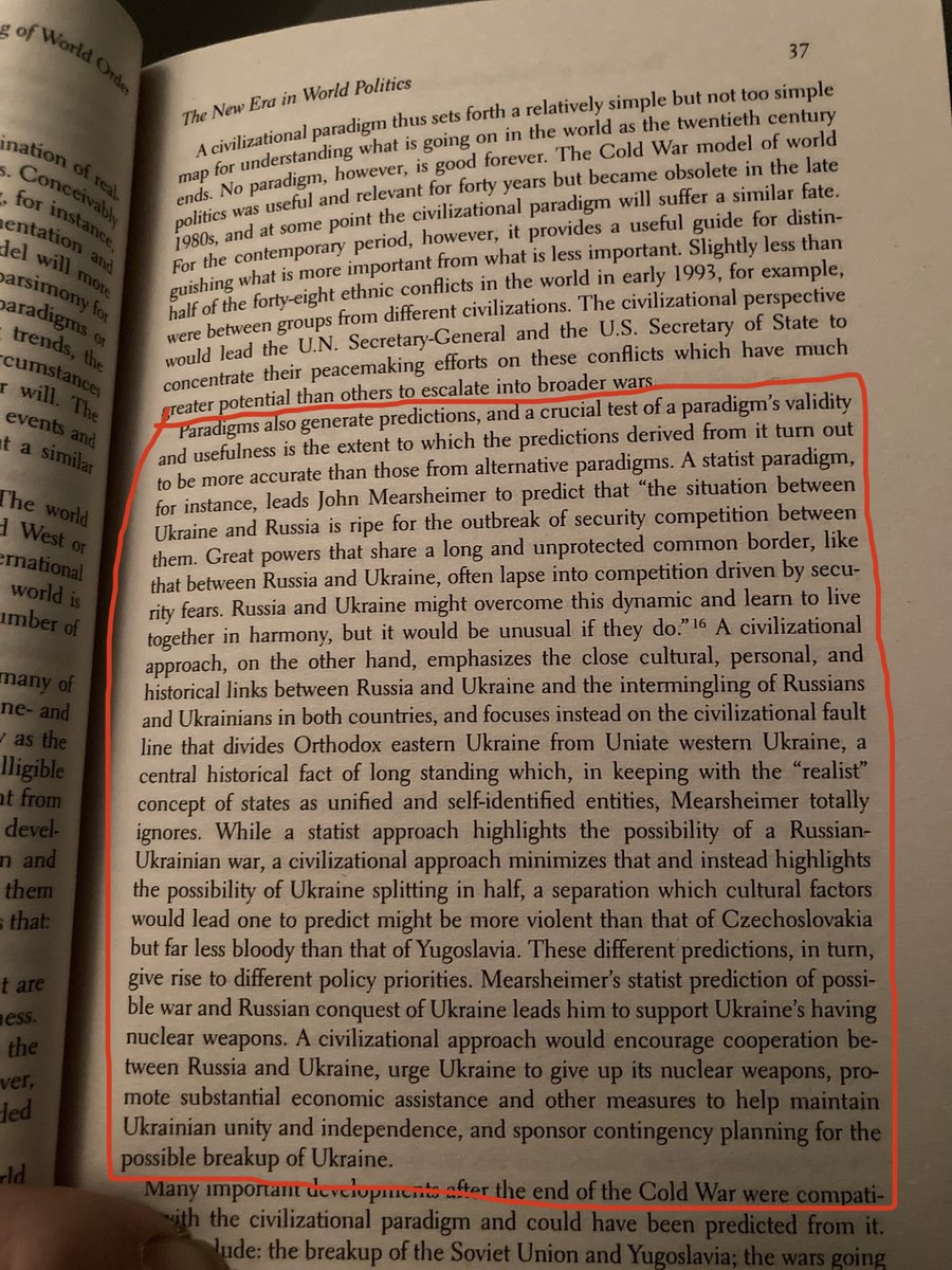 Another interesting read post #russianinvasion. I’ve picked up Huntingdon’s #ClashOfCivilisations for the first time since uni. Quick to denounce Mearsheimer on #Ukraine…sadly, Sam P H was a little off the mark. #InternationalRelations #IRTheory #Putin #RussiaIsATerroristState