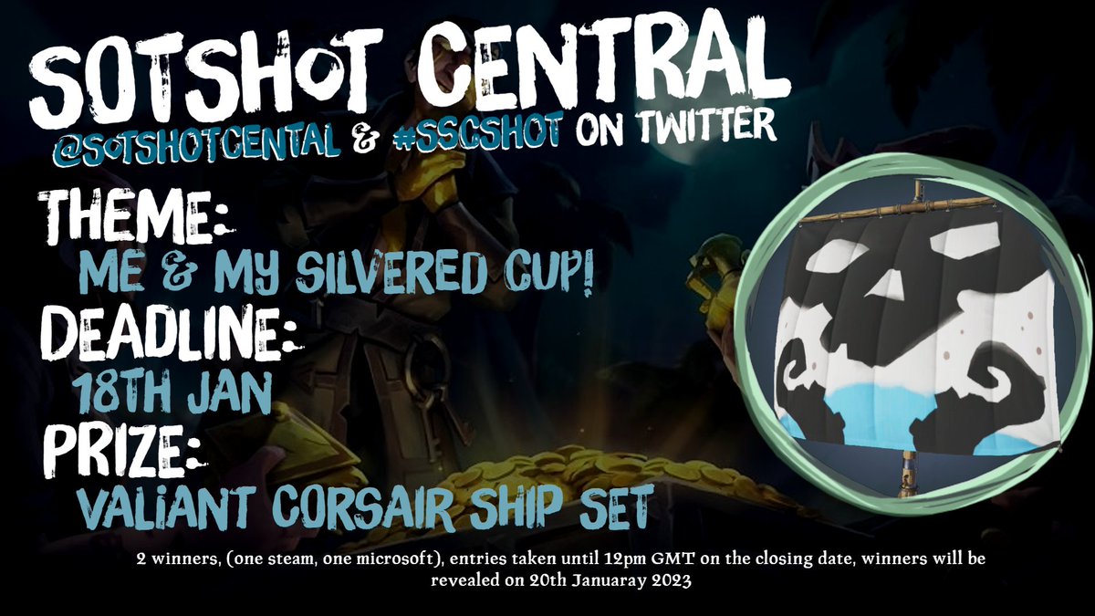 📸 SCREENSHOT COMPETITION📸
Theme: Me &amp; My Silvered Cup!
- Join the Discord
- Follow our Twitter
- Post your shot with #SSCShot &amp; <a href="/sotshotcentral/">SoTShot Central</a> 
‼️ PRIZE 1X VALIANT CORSAIR SHIP SET ‼️