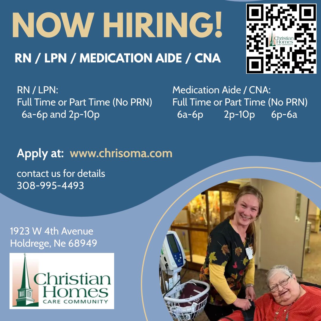 ChristianHomeNE's tweet photo. Scan the QR Code to apply for these amazing openings! #holdrege #nebraska #apply #jobs #nursing #nutritionalservices #environmentalservices #SkilledNursingHome https://t.co/astgsOdU6m
