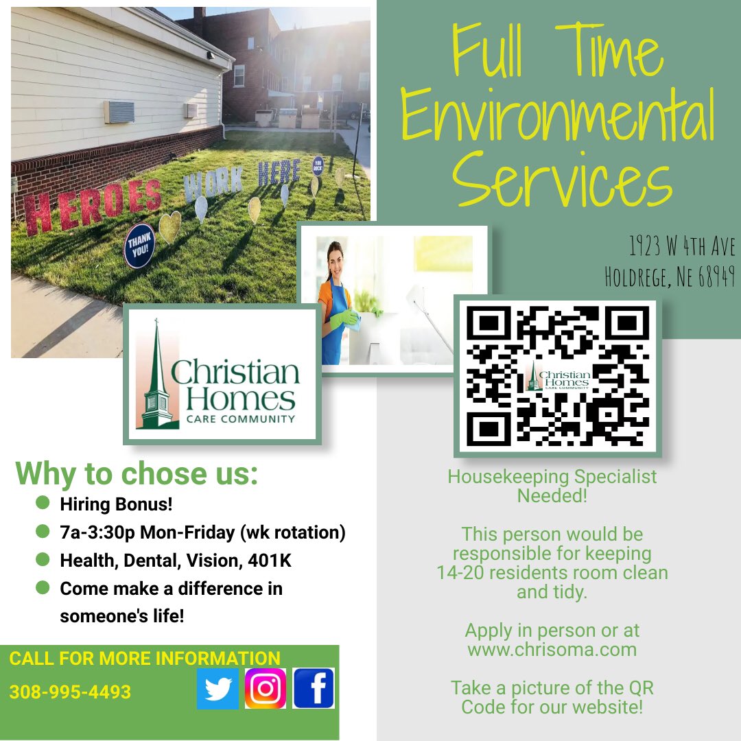 ChristianHomeNE's tweet photo. Scan the QR Code to apply for these amazing openings! #holdrege #nebraska #apply #jobs #nursing #nutritionalservices #environmentalservices #SkilledNursingHome https://t.co/astgsOdU6m