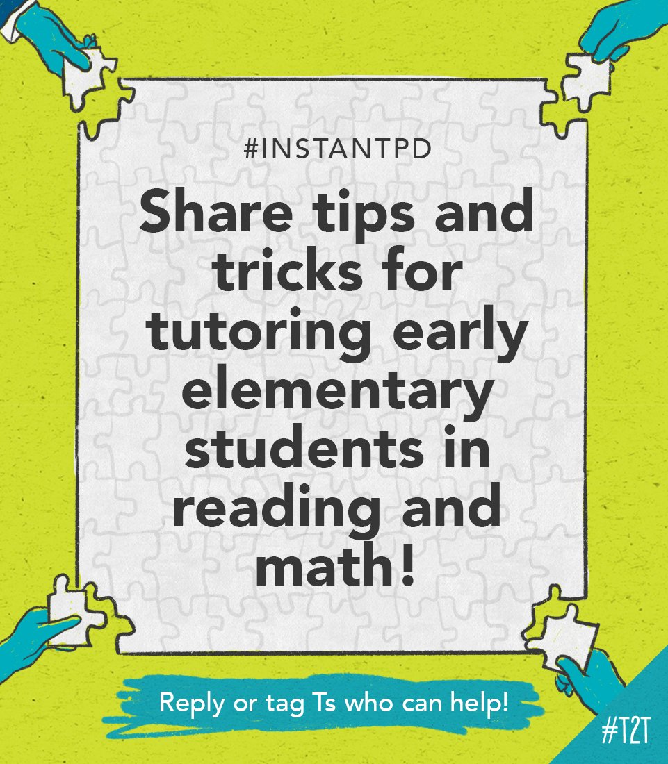 Have you ever tutored early elementary Ss after school?

T @G0ldenUnic0rn is about to begin tutoring first graders in reading and math – share your tips and suggestions for getting started!

#InstantPD #EdChat #ElemChat #1stChat