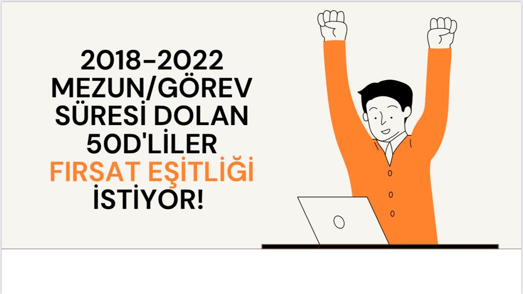 2018-22 yılları arası mezun olan ya da süresi dolan 50d liler işsiz kaldı. Yasanın, görev süresi dolanları da kapsamasını talep ediyoruz. <a href="/emrullahisler/">Emrullah İŞLER</a> <a href="/mustafaelitas/">Mustafa Elitaş</a> <a href="/Nilgun_OK/">Nilgün ÖK 🇹🇷</a> <a href="/_cevdetyilmaz/">Cevdet Yılmaz</a> #50dsorunuçözülmedi