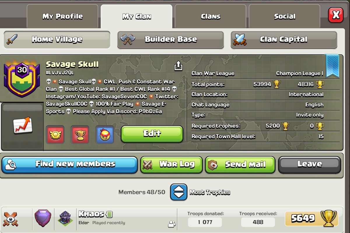 Savage Skull is now Level 30💀💥 I created Savage Skull towards the end of 2015 - thank you for those who have been part of the clan for the past 7 years 💀💥