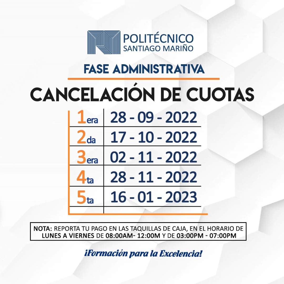 PSMSanCristobal's tweet photo. Estimado Santiaguista, ponemos a tu disposición las fechas administrativas para la cancelación de cuotas... #PSM #PSMSC #pagos #Cuotas #cancelación #FormaciónParaLaExcelencia #mensualidades #SanCristóbal https://t.co/mQCXLNBSnX