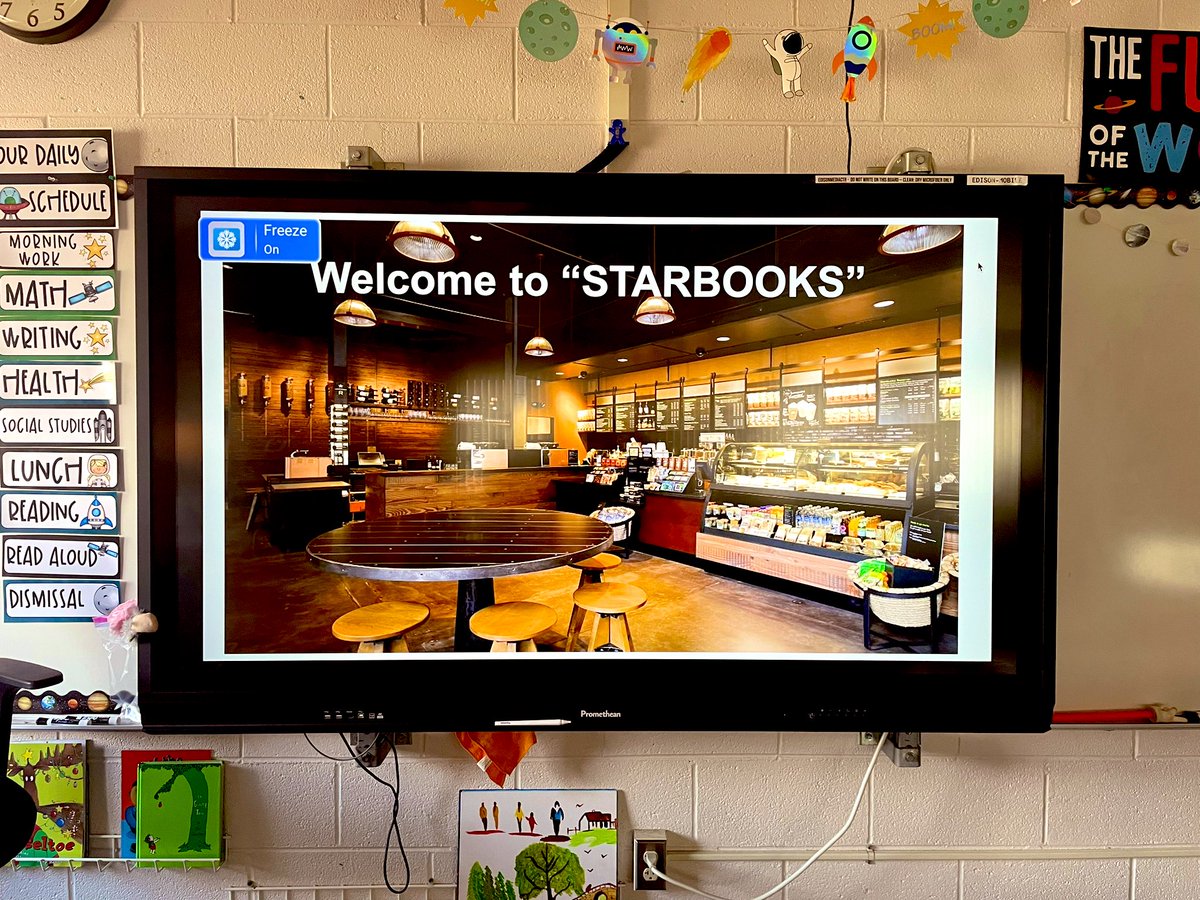 parenteauteach's tweet photo. Welcome to the Starbooks Cafe! Our third graders enjoyed learning about different book genres and conversing about what they noticed. @mrstfrazier did it again! #edisonshines https://t.co/5QFGGXq4jn