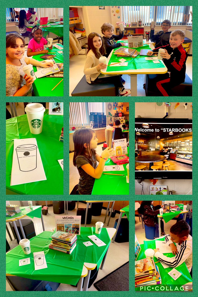 parenteauteach's tweet photo. Welcome to the Starbooks Cafe! Our third graders enjoyed learning about different book genres and conversing about what they noticed. @mrstfrazier did it again! #edisonshines https://t.co/5QFGGXq4jn