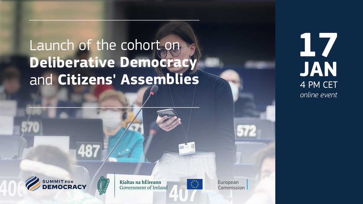 Join 🇪🇺@dubravkasuica & 🇮🇪@ArtOLeary for the launch of the @EU_Commission & @merrionstreet & @dfatirl -led cohort to support efforts for more #CitizensAssemblies & #DeliberativeDemocracy initiatives.

Register: europa.eu/!DPVyfD 
#Summit4Democracy